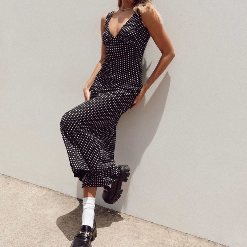 PRINCESS POLLY NELLIE MAXI DRESS BLACK POLKA DOT